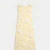 Vestido midi com costas abertas em mistura de linho
