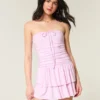 Vestido mini-saia de malha sem alças