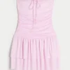 Vestido mini-saia de malha sem alças